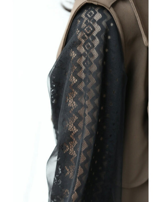 デコルテレースのベールポワン袖ニットプルオーバートップス