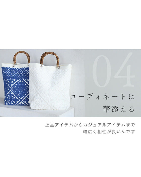ヨーロッパの風感じるタイル柄 バンブートートバッグ