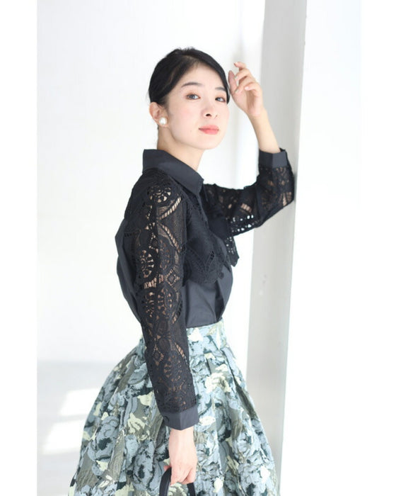 美しいカットワークの花レースシャツトップス