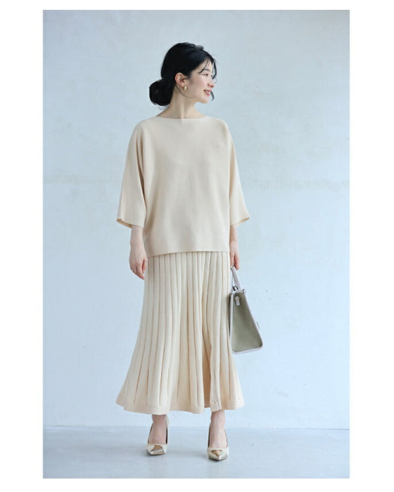 届いた日から即戦力 着回し 2点セット リラックスニットカットソーとラインニットスカート