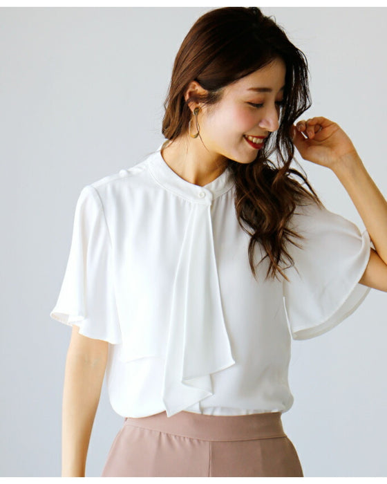 Ehre style original short-sleeved bowtie blouse that looks neat but not cute