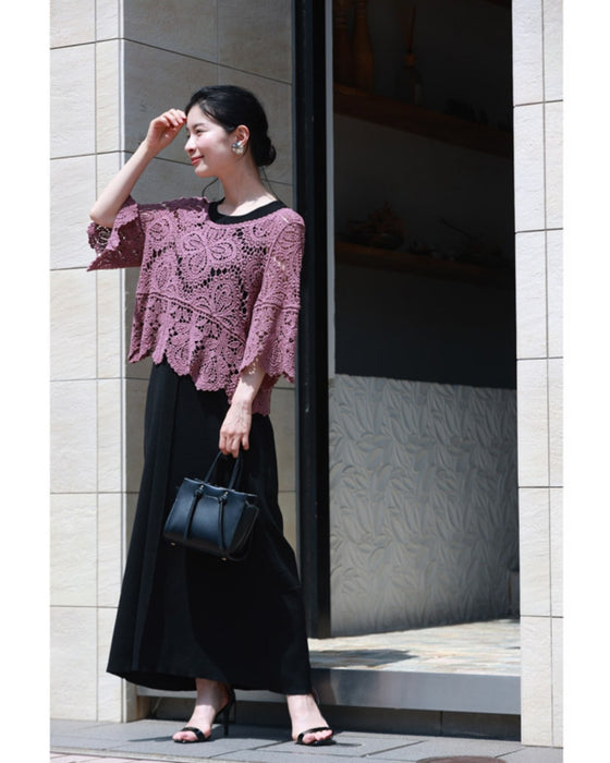 A two-piece set of a crochet top and a knit dress that will keep you cool and beautiful this summer