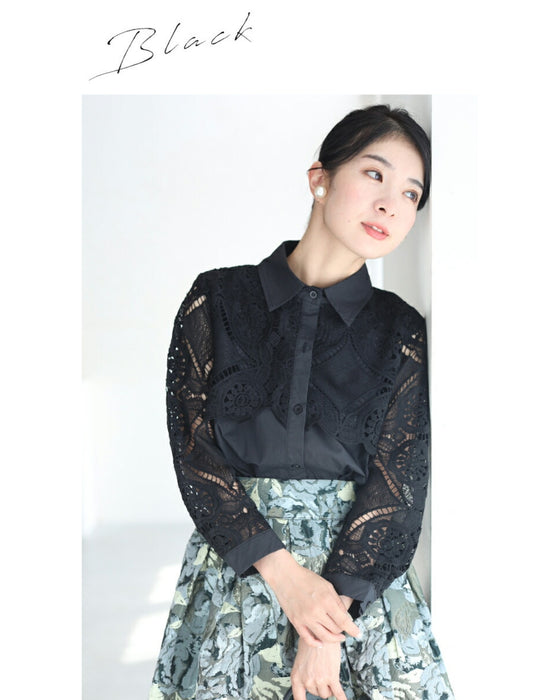 美しいカットワークの花レースシャツトップス