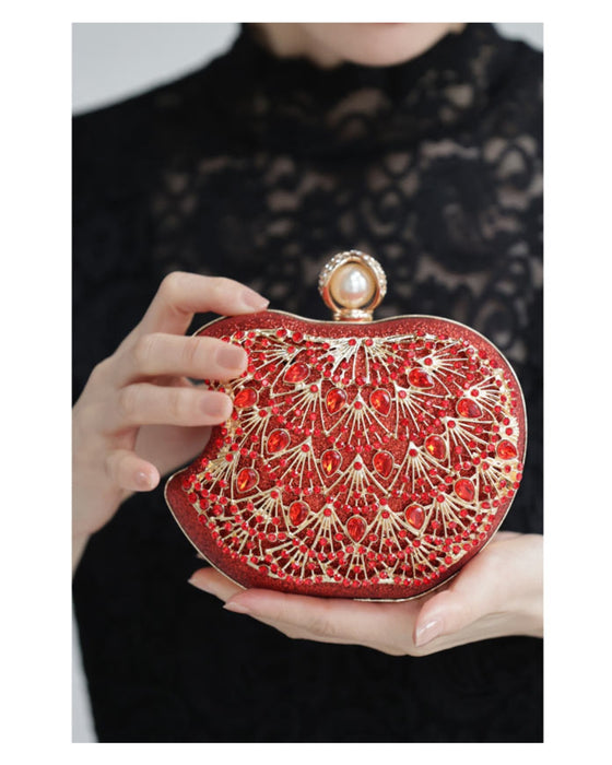 (ショルダーチェーン付き)オリエンタルな装飾が煌めくキラキラりんごミニバッグ