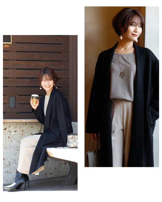 季節の変わり目にコート仕立てニットロングカーデ