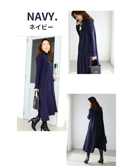 A loose, slender-looking long knit dress