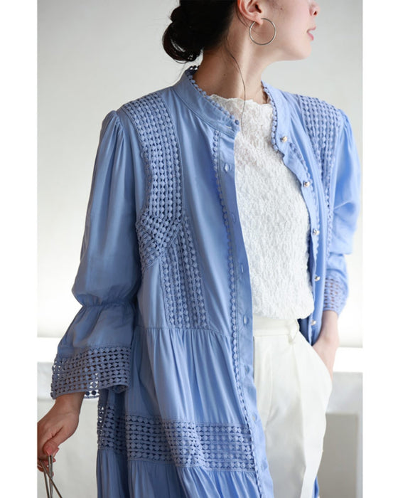 (ベルト付き) 爽やかな風感じるサークルレースのロングワンピース