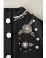 Knitted cardigan with flowers drawn with beads and jewels