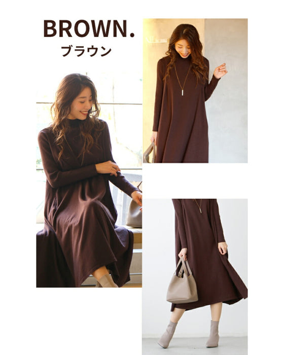 A loose, slender-looking long knit dress