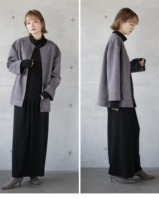 A suede-like collarless jacket for adults that will make your wish come true
