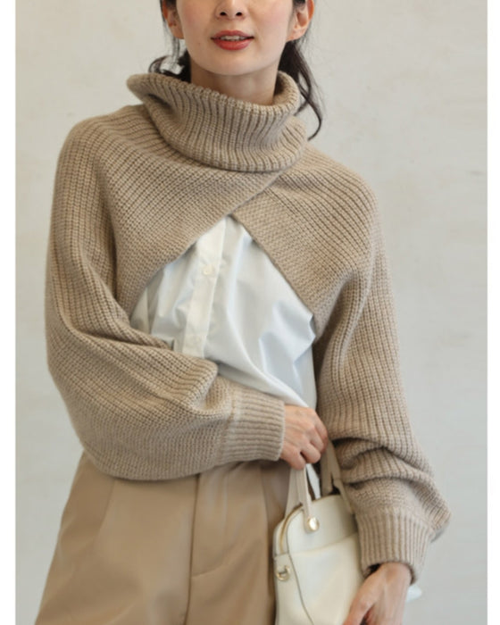 ショート丈ボレロニットとベーシックシャツ2点セット