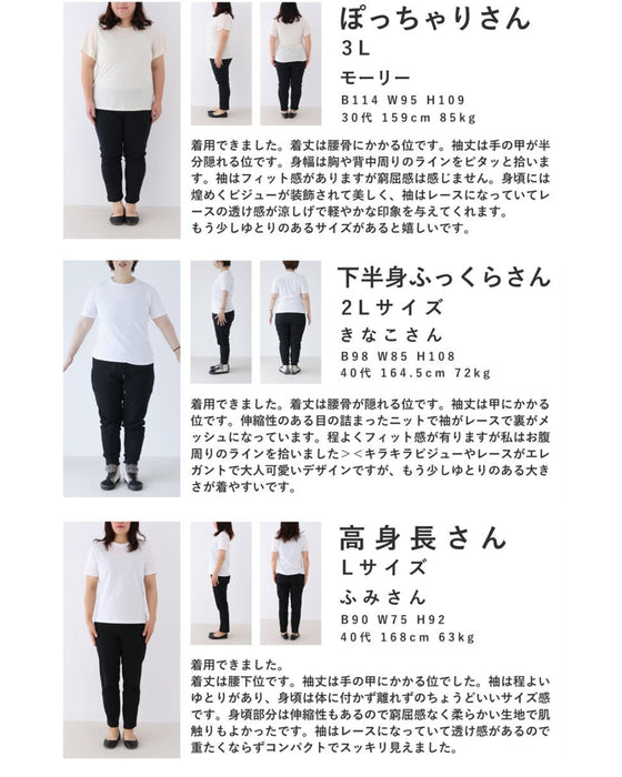 孔雀羽レース袖のビジューニットプルオーバートップス