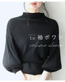 Knit top with puffed sleeves and off-neck puffed sleeves