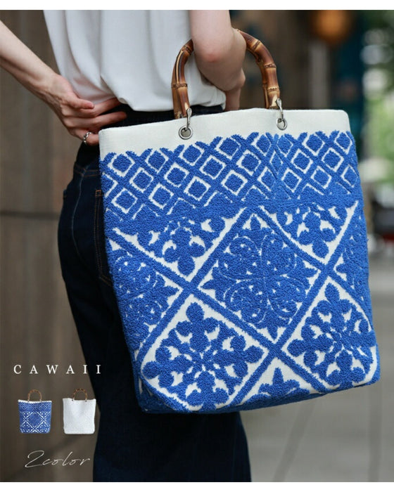 ヨーロッパの風感じるタイル柄 バンブートートバッグ