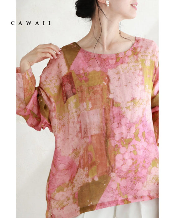 ふんわり柔らかなサクラニュアンスプルオーバートップス