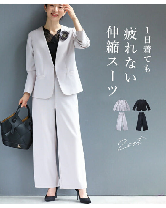 【コーデセット】薄手ver 1日着ても疲れない 伸縮スーツ ジャケット パンツ2点セット