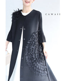  Pleated long cardigan with sheer petal decoration