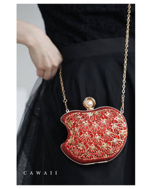  (With shoulder chain) A glittering apple mini bag with oriental decorations