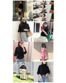 Knit top with puffed sleeves and off-neck puffed sleeves
