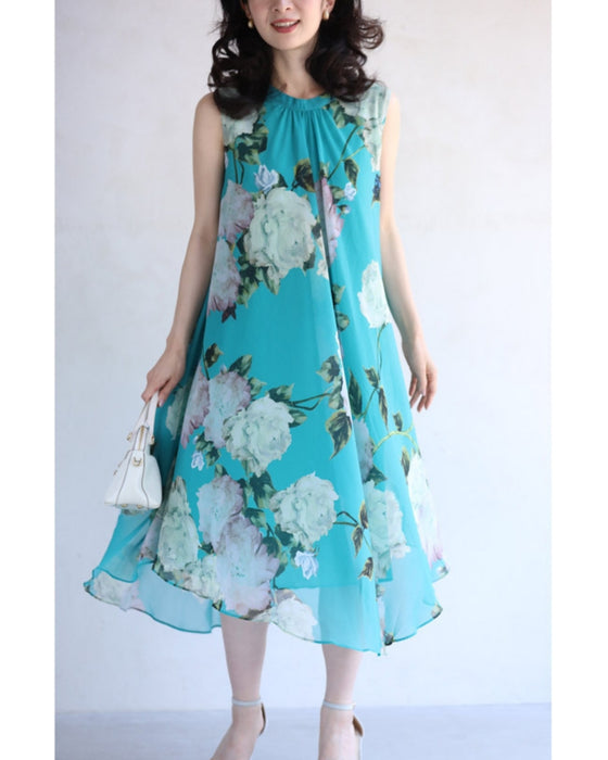 透明感溢れるシアーな花画ミニワンピース