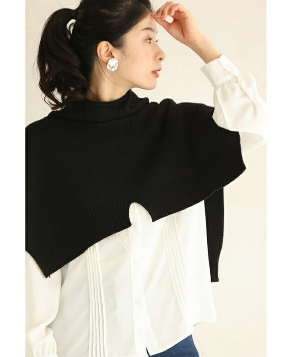 スタイルアップな短丈。重ね着用ニットプルオーバートップス