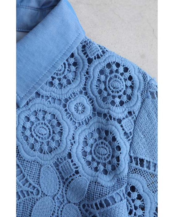 美しいカットワークの花レースシャツトップス