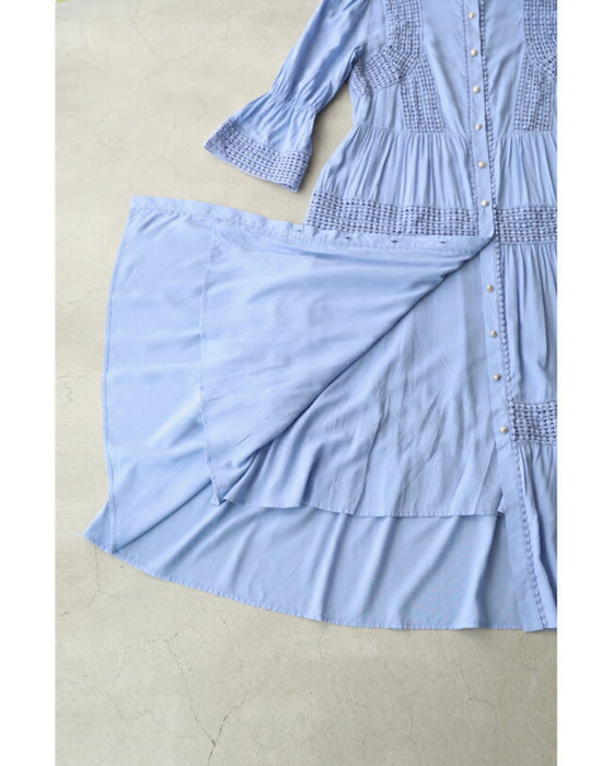 (ベルト付き) 爽やかな風感じるサークルレースのロングワンピース