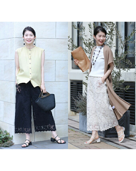 ワンピに重ねる涼みレースパンツ