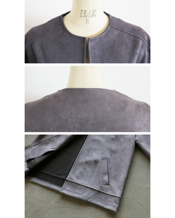 A suede-like collarless jacket for adults that will make your wish come true