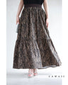 A long skirt with a fluttering animal print art style
