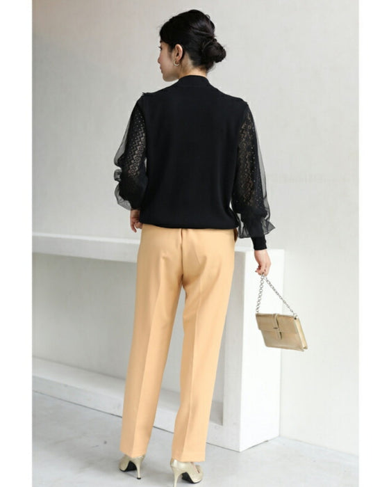 デコルテレースのベールポワン袖ニットプルオーバートップス