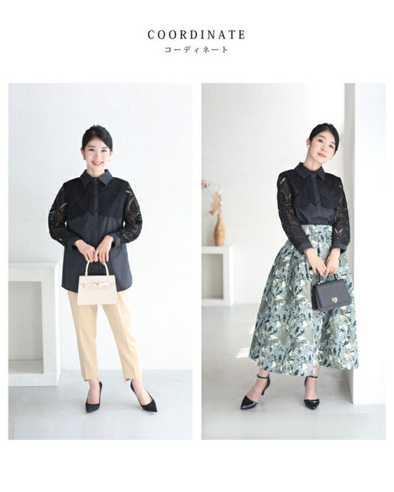 美しいカットワークの花レースシャツトップス