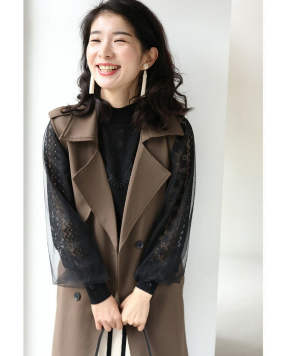 デコルテレースのベールポワン袖ニットプルオーバートップス