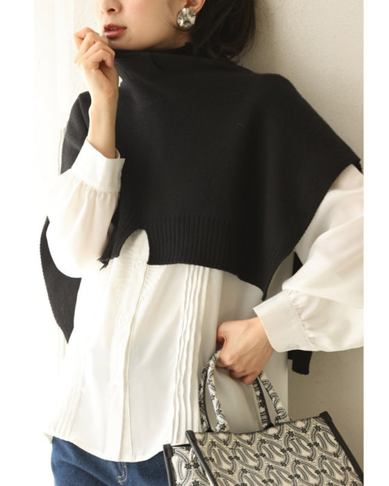 スタイルアップな短丈。重ね着用ニットプルオーバートップス