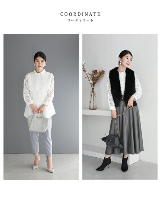 美しいカットワークの花レースシャツトップス