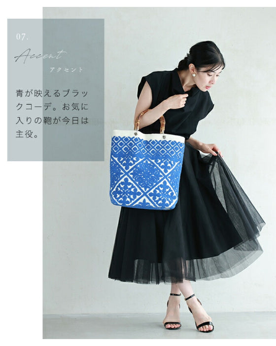 ヨーロッパの風感じるタイル柄 バンブートートバッグ