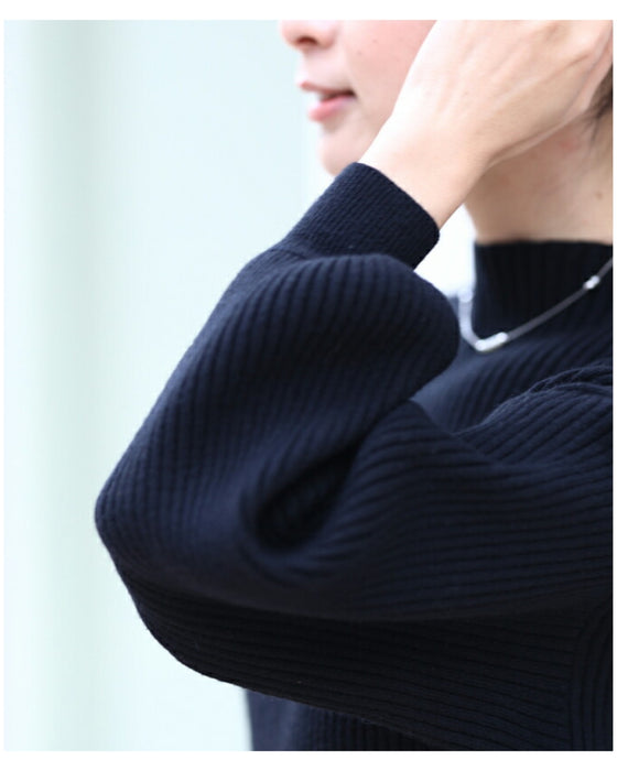 Long sleeve puffy and off-neck knit top