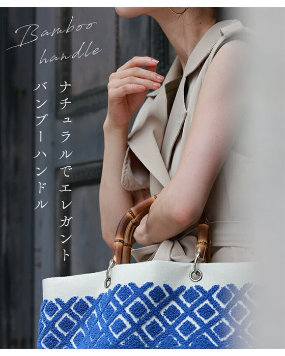 ヨーロッパの風感じるタイル柄 バンブートートバッグ