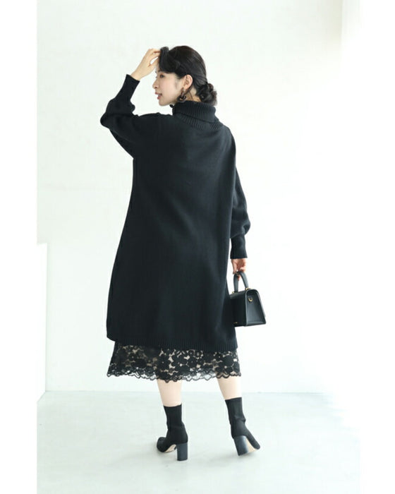 【セール商品返品交換不可】浮かぶ黒花レースのミディアムスカート