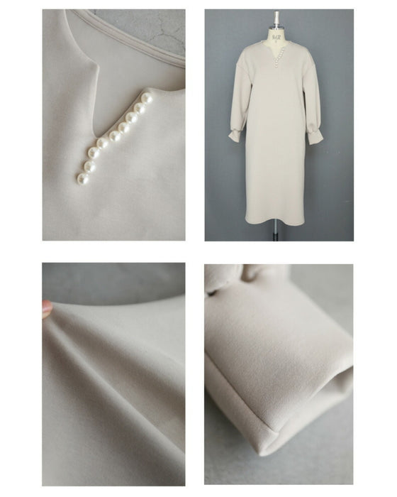 艶めくパールが流れるロングワンピース