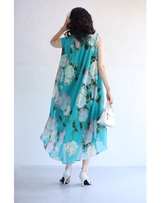 透明感溢れるシアーな花画ミニワンピース