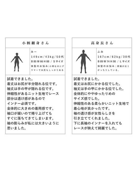 袖と胸元に咲き誇る花レースニットトップス
