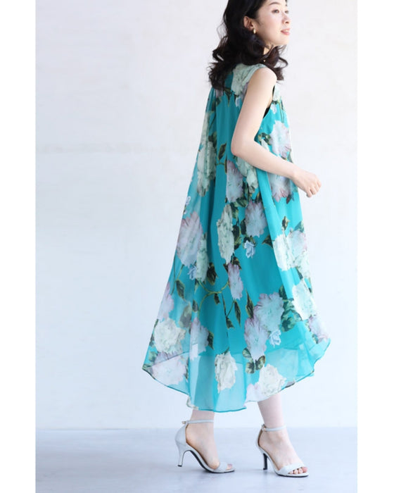 透明感溢れるシアーな花画ミニワンピース