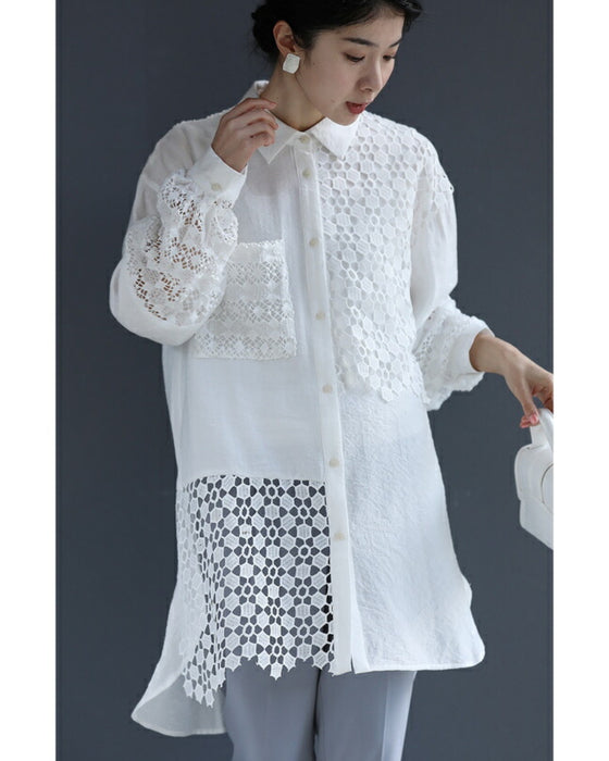 【セール商品返品交換不可】ボタンで簡単アレンジ２wayレースシャツ