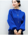 Long sleeve puffy and off-neck knit top