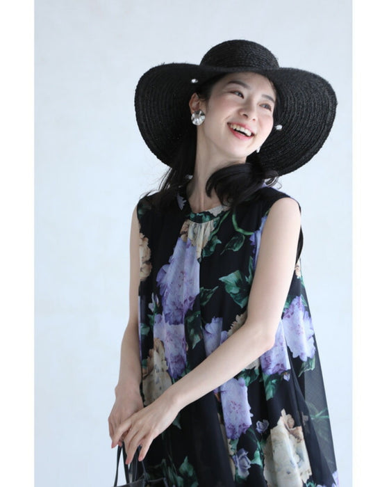 透明感溢れるシアーな花画ミニワンピース