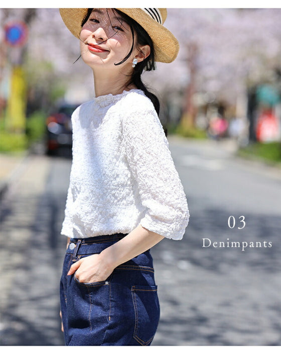 肘まで隠れる アイロン不要 クシュクシュトップス