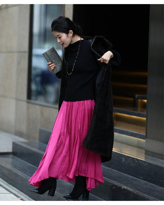 Long sleeve puffy and off-neck knit top