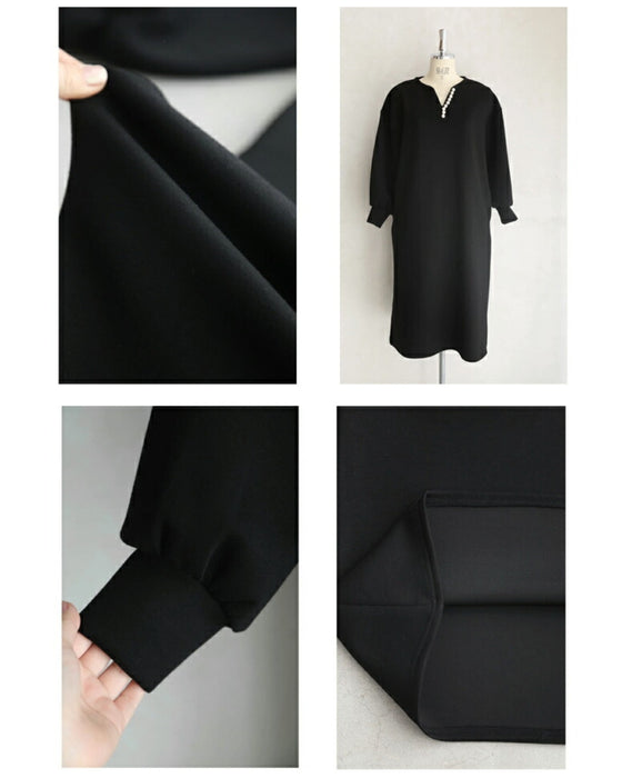 艶めくパールが流れるロングワンピース