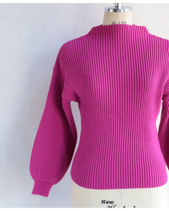 長袖ポワンとオフネックのニットトップス